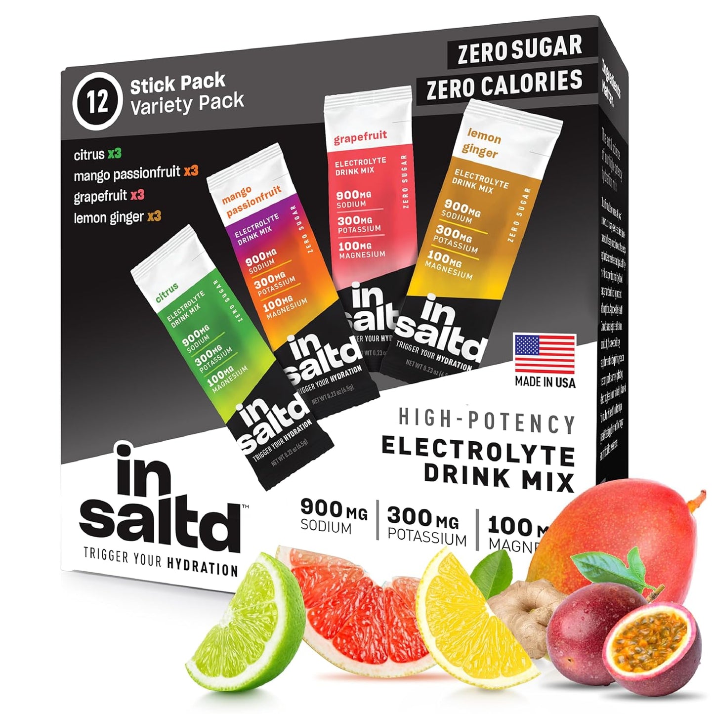 INSALTD™ Keto Electrolyte Drinks Variety Pack - No Stevia Aftertaste | Sugar Free Electrolytes Powder Packets for Intermittent Fasting | High-Potency Hydration - 12 Pack