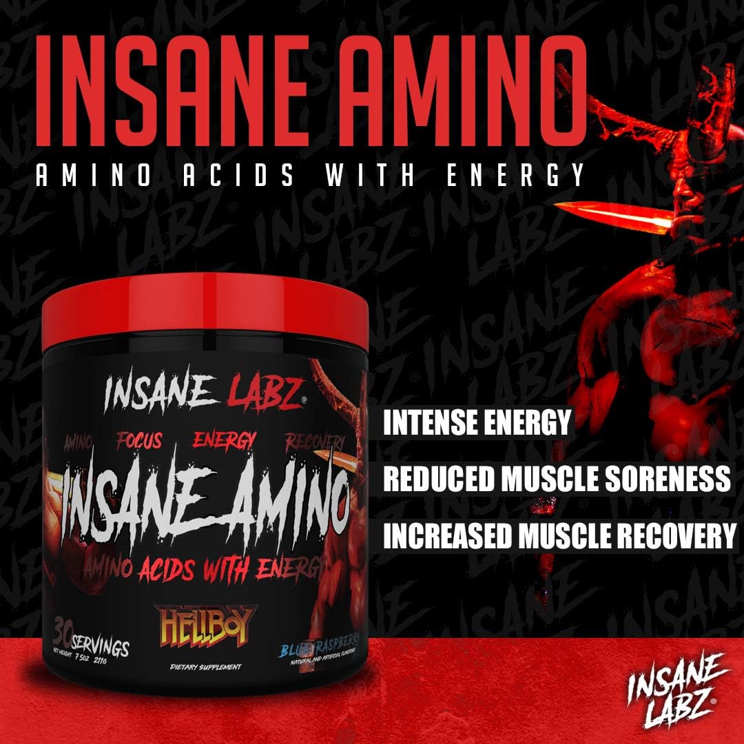 Insane Labz Hellboy Bundle: Psychotic Pre Workout & Amino BCAA - Boost Muscle, Strength, Focus, Recovery - Blue Raspberry Flavor