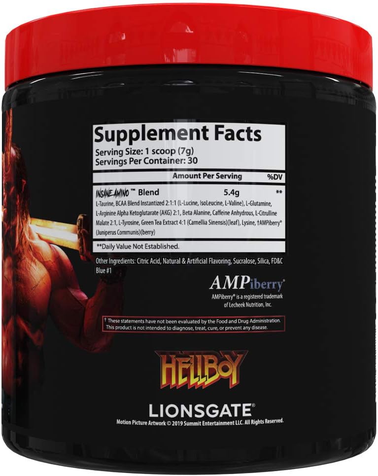 Insane Labz Hellboy Edition BCAA: Energy & Muscle Recovery Powder - Blue Raspberry - 30 Servings