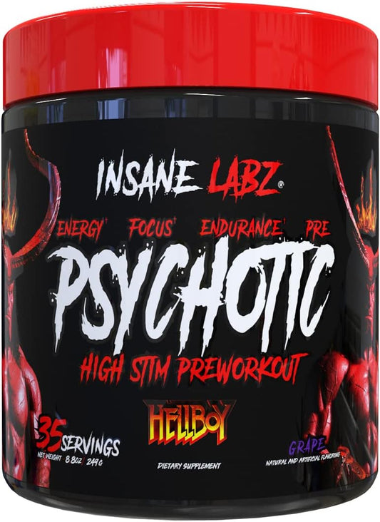 Insane Labz Hellboy Edition Pre Workout Powder - High Stimulant NO Booster with Beta Alanine, L Citrulline, Caffeine - Boosts Focus, Energy, Endurance - 35 Servings - Grape Flavor