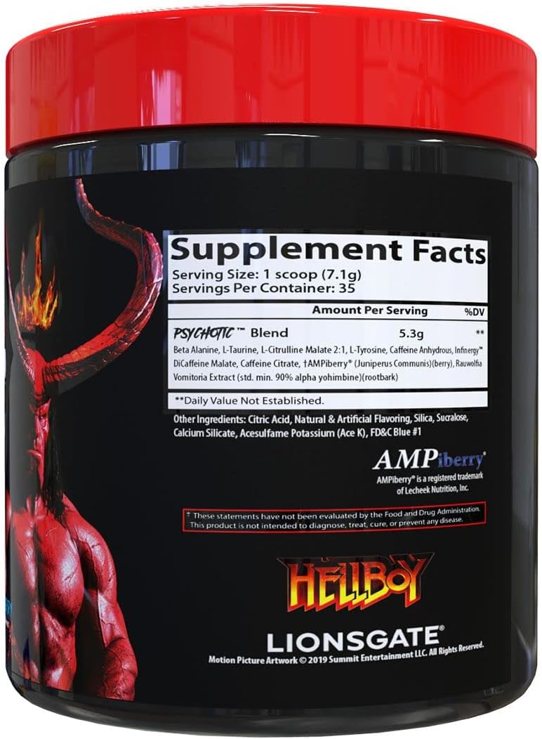 Insane Labz Hellboy Edition Pre Workout Powder - High Stimulant NO Booster with Beta Alanine, L Citrulline, Caffeine - Boost Focus, Energy, Endurance - 35 Servings - Blue Raspberry Flavor