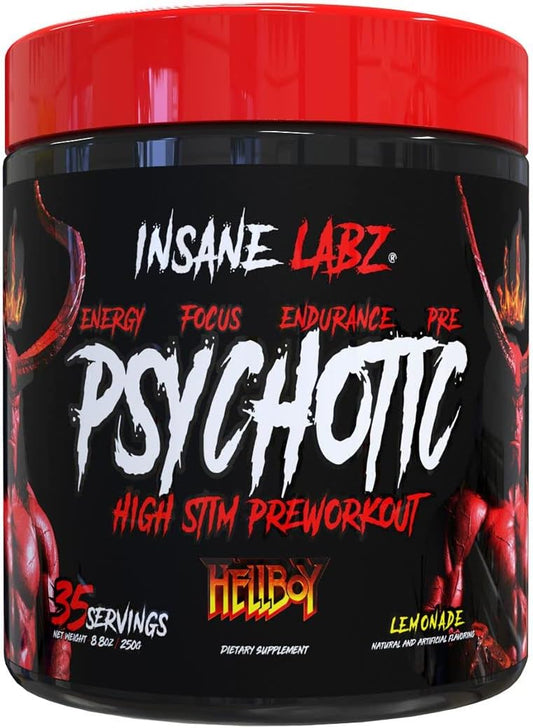 Insane Labz Hellboy Pre Workout Powder: High Stimulant NO Booster with Beta Alanine, L Citrulline, Caffeine - Lemonade Flavor, 35 Servings