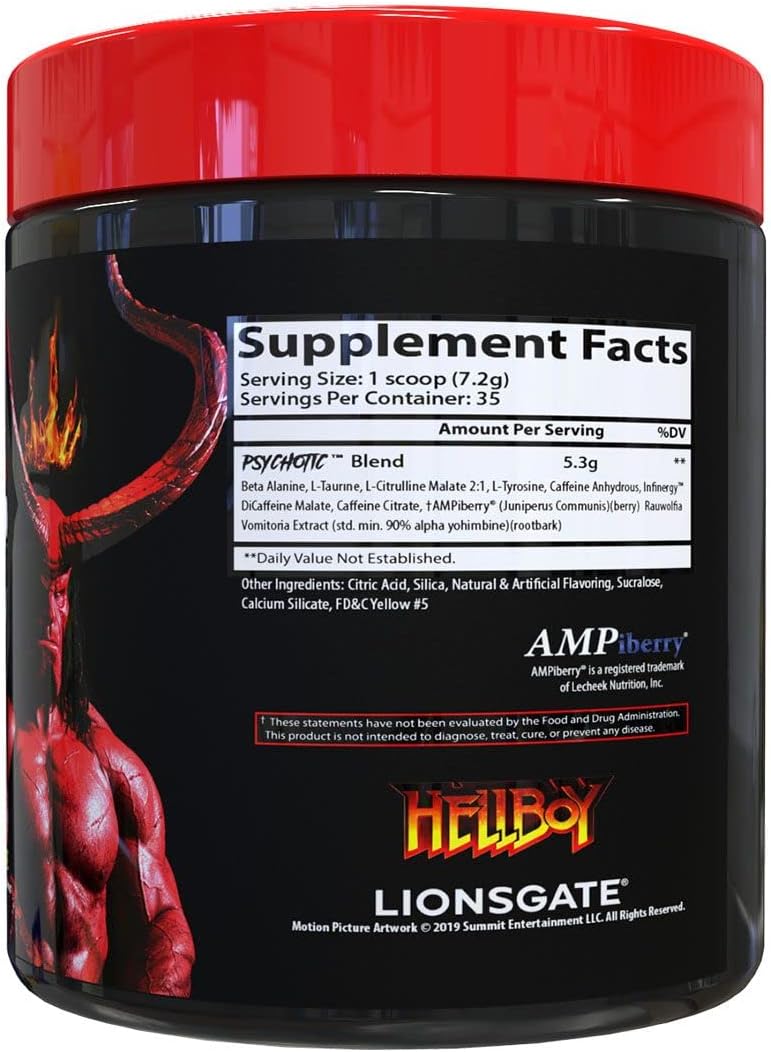 Insane Labz Hellboy Pre Workout Powder: High Stimulant NO Booster with Beta Alanine, L Citrulline, Caffeine - Lemonade Flavor, 35 Servings