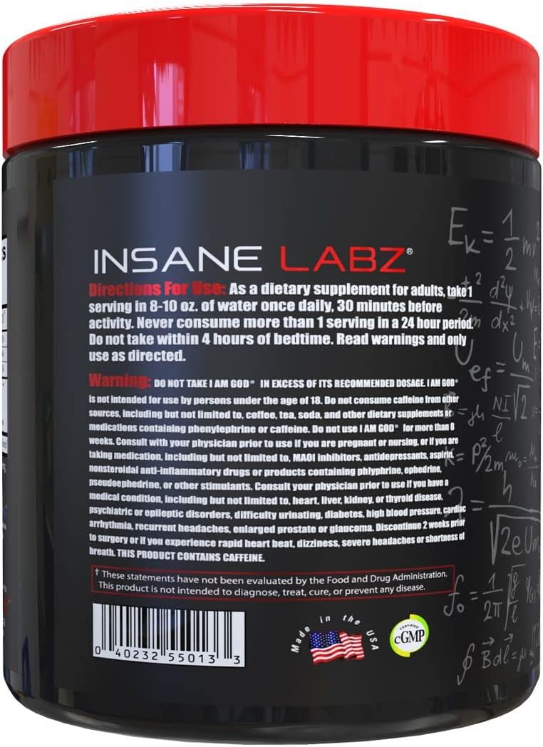 Insane Labz I am God Pre Workout Powder - High Stim with Creatine & DMAE Bitartrate for Energy, Focus, & Muscle Growth - 25 Servings, Fruit Punch Flavor