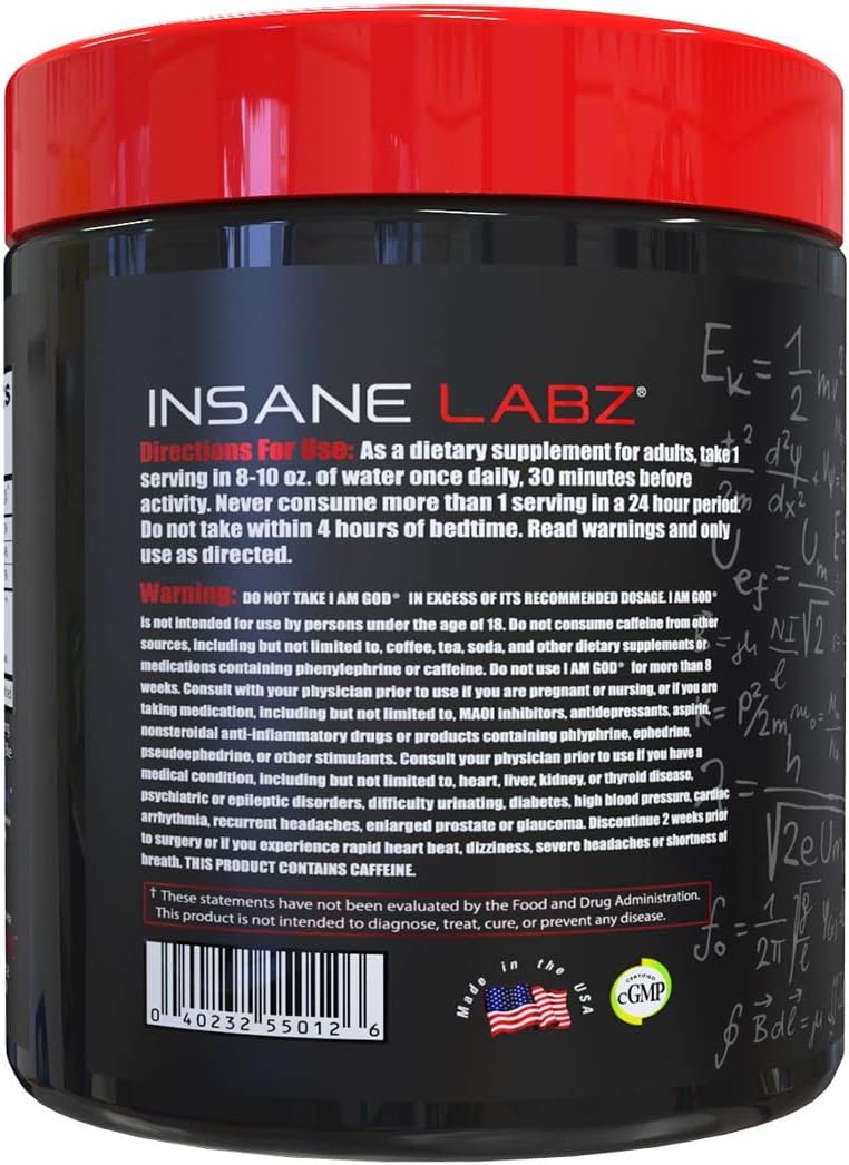 Insane Labz I am God Pre Workout Powder - High Stim with Creatine & DMAE Bitartrate, Enhanced by AMPiberry for Energy, Focus, & Muscle Growth - 25 Servings, Apple Flavor