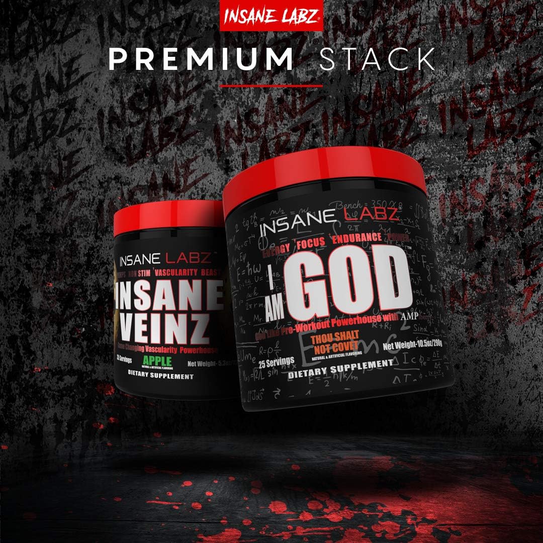 Insane Labz I am God Pre Workout Powder - High Stim with Creatine & DMAE Bitartrate for Energy, Focus, & Muscle Growth - 25 Servings, Fruit Punch Flavor