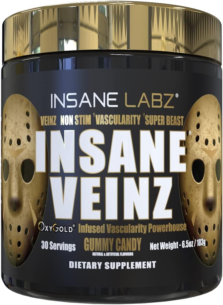 Insane Labz Insane Veinz Gold Non-Stimulant Pre Workout Powder - Hydromax, Nitrosigine, 30 Servings - Gummy Candy Flavor