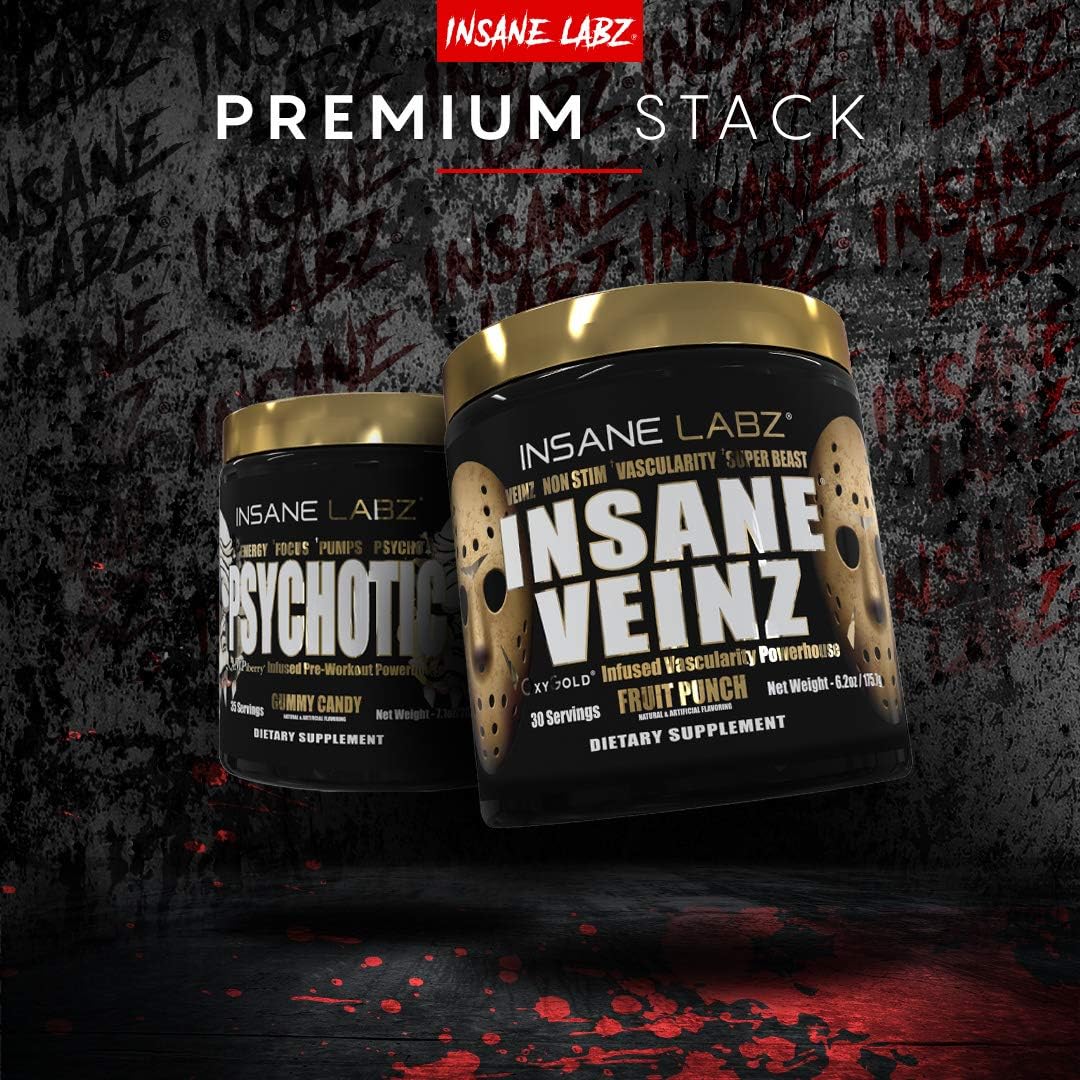 Insane Labz Insane Veinz Gold Non-Stimulant Pre Workout Powder - Hydromax, Nitrosigine, 30 Servings - Gummy Candy Flavor