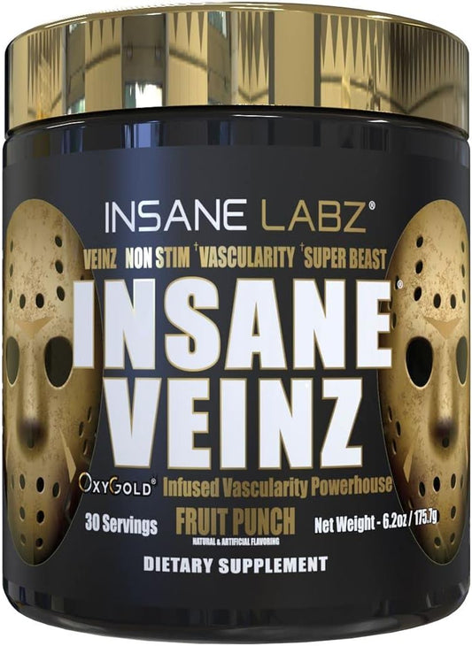 Insane Labz Insane Veinz Gold Pre Workout Powder, Non Stimulant with Hydromax & Nitrosigine for Vascularity, Fruit Punch Flavor