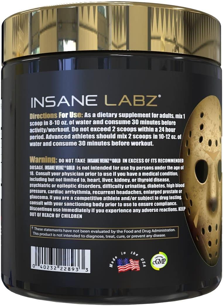 Insane Labz Insane Veinz Gold Pre Workout Powder, Non Stimulant with Hydromax & Nitrosigine for Vascularity, Fruit Punch Flavor