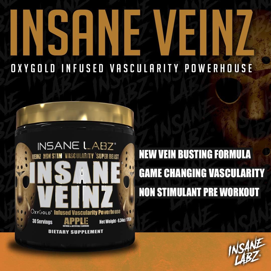 Insane Labz Insane Veinz Gold Pre Workout Powder, Non Stimulant with Hydromax & Nitrosigine for Vascularity, Fruit Punch Flavor