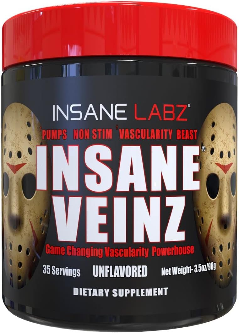 Insane Labz Insane Veinz Non Stimulant Nitric Oxide Booster Powder - Agmatine Sulfate & Betaine Anhydrous - Enhance Vascularity - 35 Servings