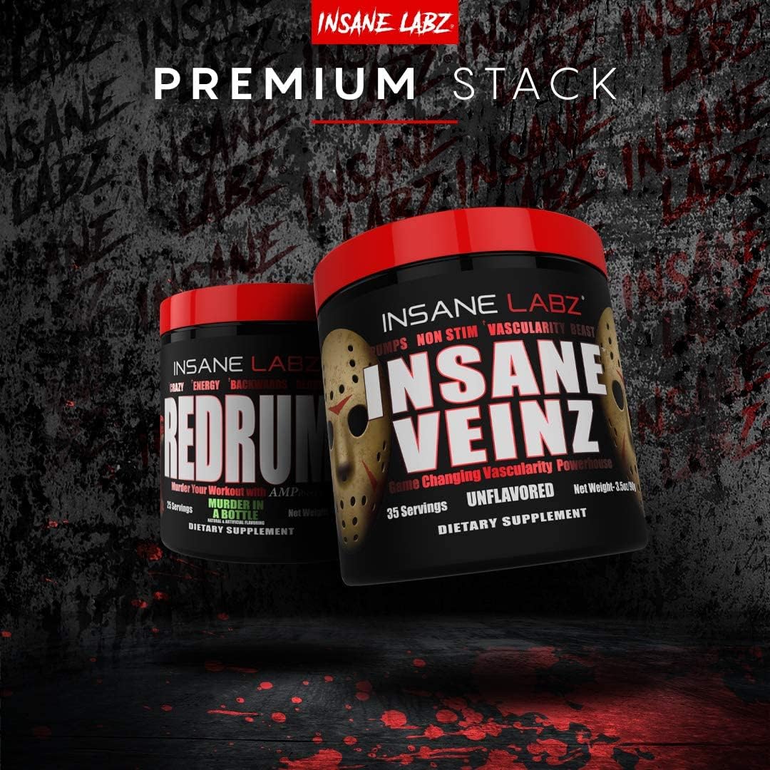 Insane Labz Insane Veinz Non Stimulant NO Enhancing Powder - Nitric Oxide Booster with Agmatine Sulfate and Betaine Anhydrous - Enhance Vascularity - 35 Servings - Fruit Punch Flavor