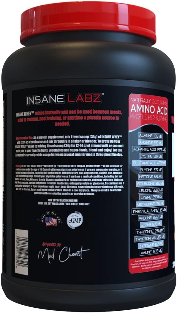 Insane Labz Insane Whey Birthday Cake Flavor - 100% Muscle Building Protein with BCAA Amino Profile, Mass Gainer, Meal Replacement - 30 Servings