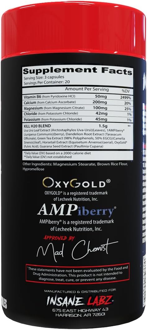 Insane Labz Kill H2O: AMPiberry Diuretic with Dandelion Root and Green Tea - 20 Servings