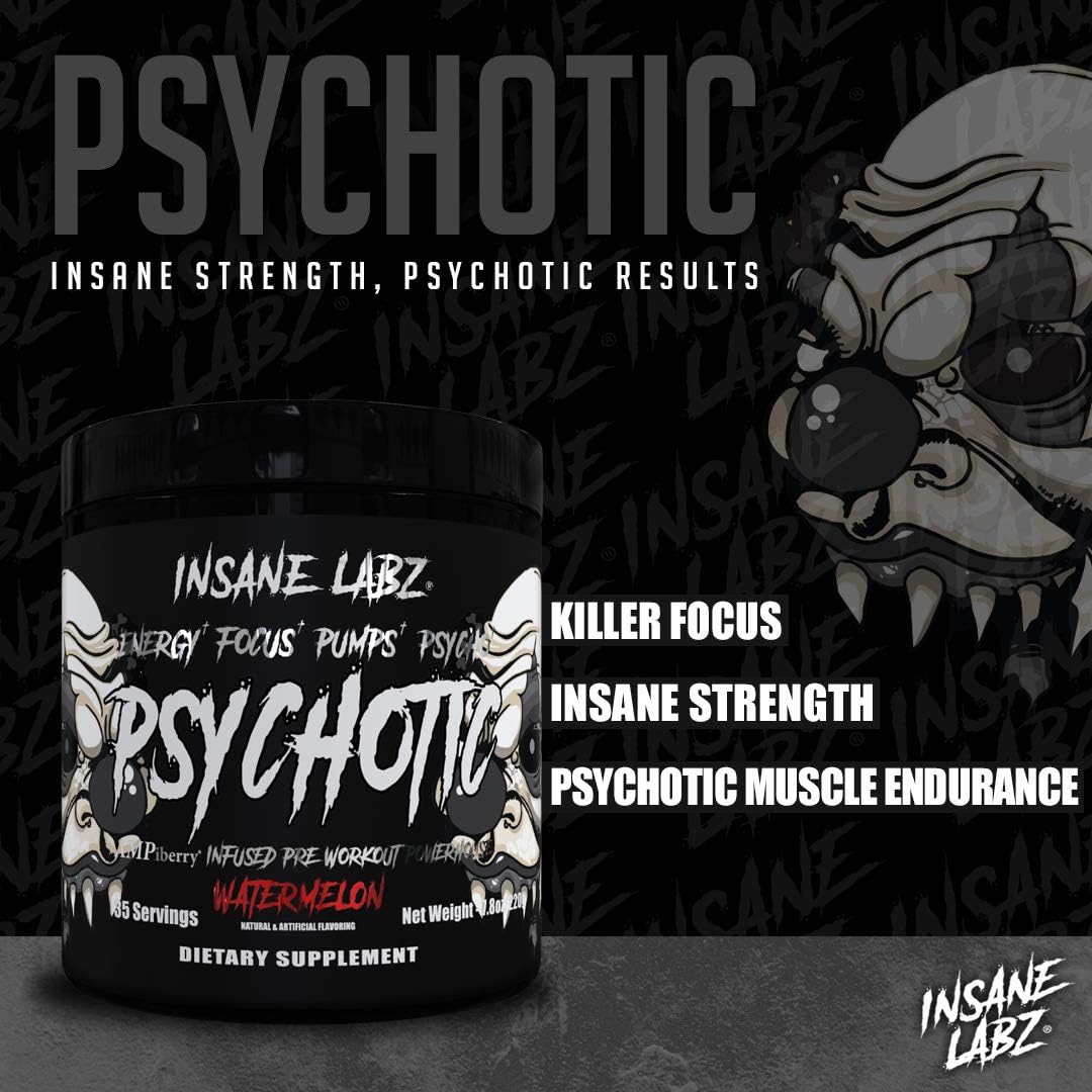 Insane Labz Psychotic Black Edition Pre Workout Powder - Mid Stimulant Formula with Energy, Focus, and Pump Support - 35 Servings (Grape)