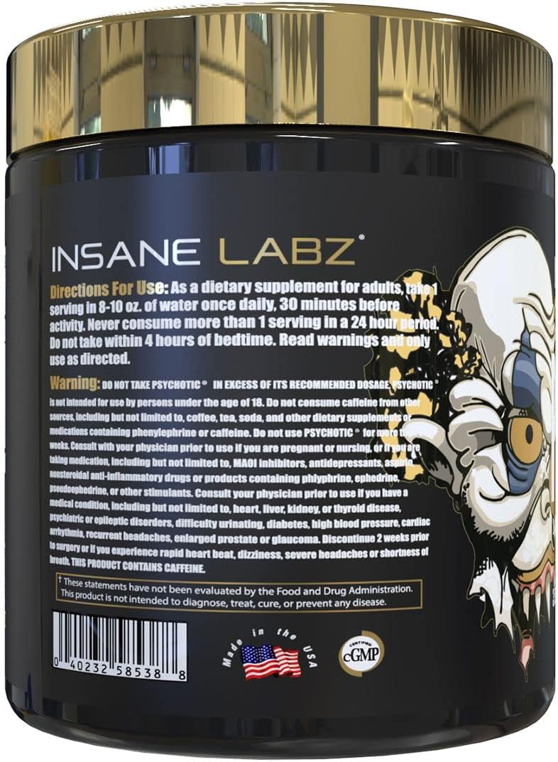 Insane Labz Psychotic Gold and Veinz Gold Stack - Boost Muscle Mass, Vascularity, Strength, Energy, Focus - Fruit Punch Flavor