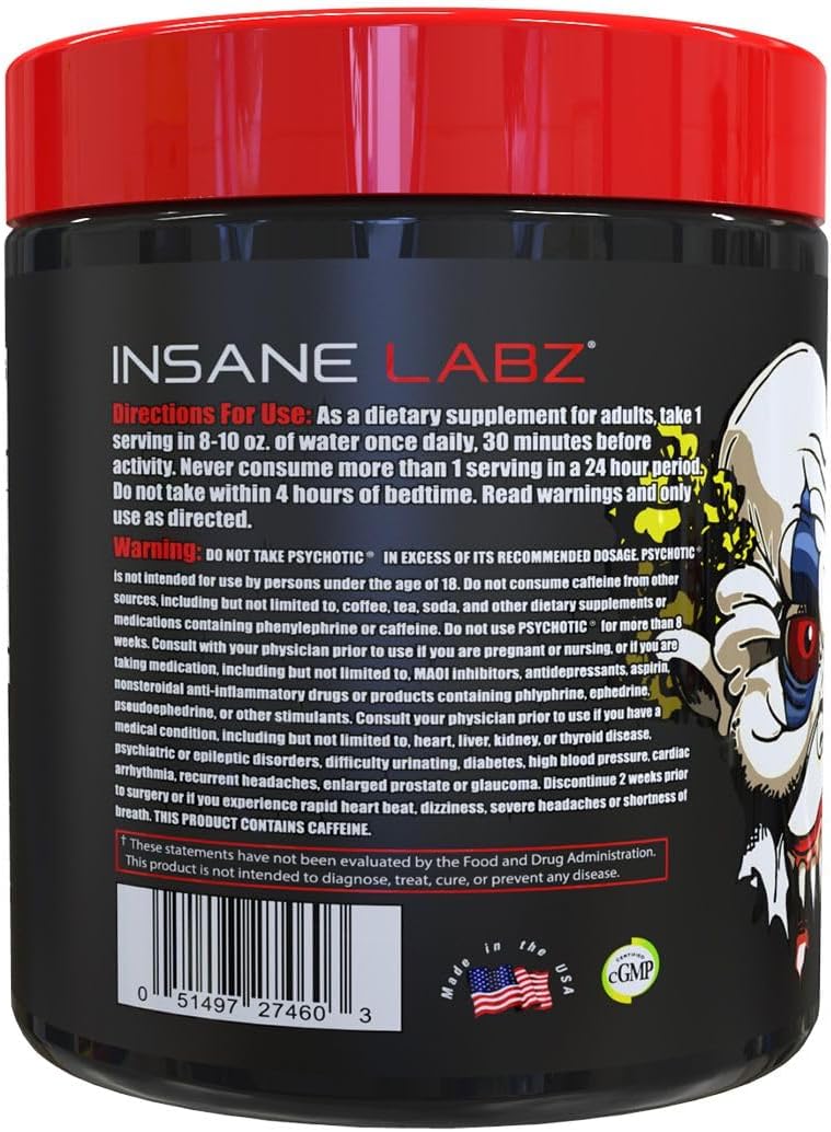 Insane Labz Psychotic Pre Workout Powder - High Stimulant Energy, Focus, Endurance - Beta Alanine, Creatine Monohydrate, DMAE - 35 Servings, Cherry Limeade Flavor