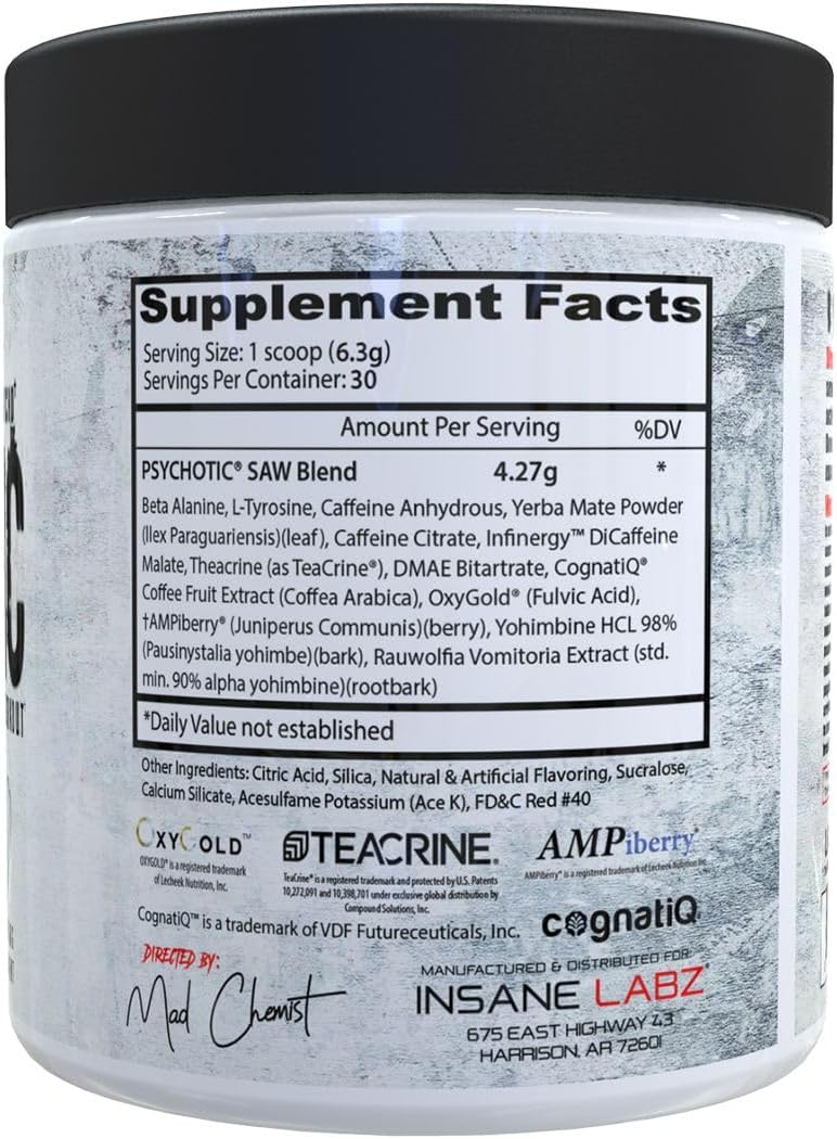 Insane Labz Psychotic Saw and Bloodbath Pre Workout Stack - Enhance Muscle Mass, Vascularity, Strength, Energy, Focus - Fruit Punch, 30 Servings