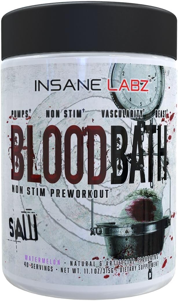 Insane Labz Saw® Bloodbath Non-Stim Pump Pre Workout Powder - Nitrosigine®, OxyGold™, Agmatine Sulfate, L-Citrulline, Betainne Anhydrous - 40 Servings, Watermelon Flavor