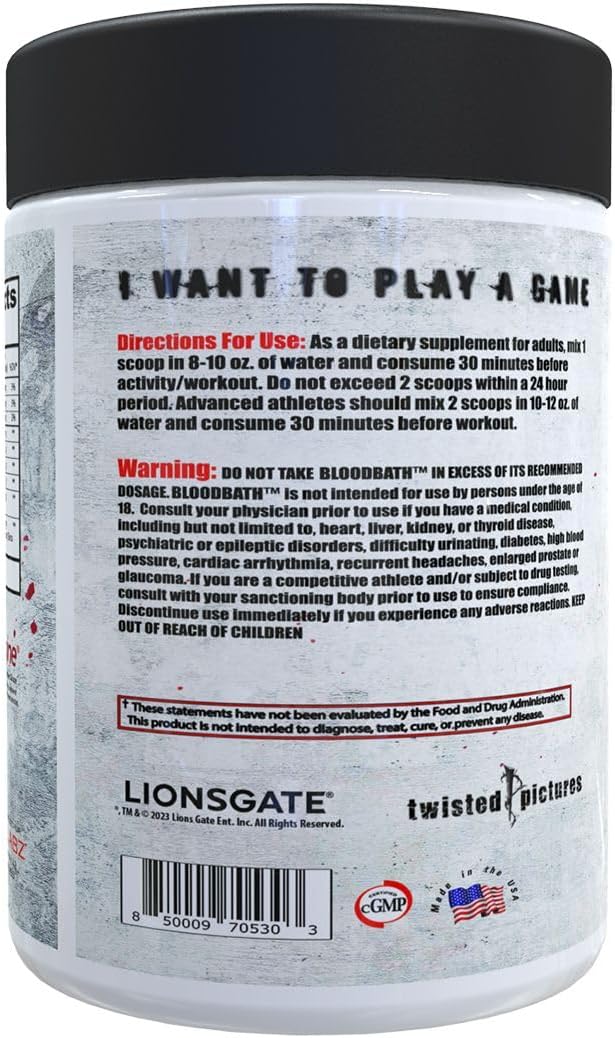 Insane Labz Saw Bloodbath Non-Stim Pump Pre Workout Powder - Nitrosigine, OxyGold, Agmatine Sulfate, L-Citrulline, Betainne Anhydrous - 40 Servings