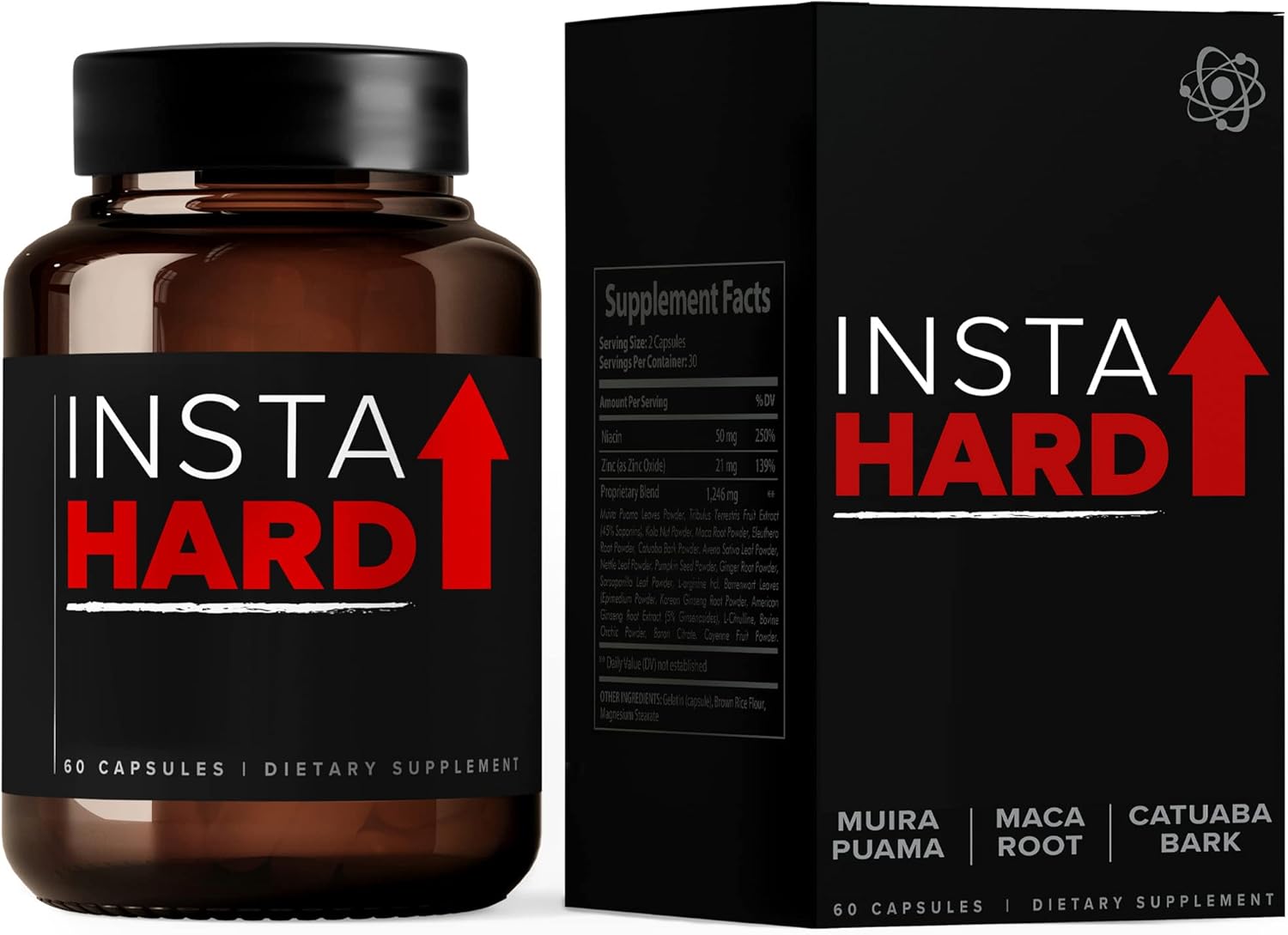 Instahard Capsules with Maca Root, Tribulus Terrestris Extract, Muira Puama - Supports Energy, Performance, Wellness, & Nitric Oxide - 60 Count