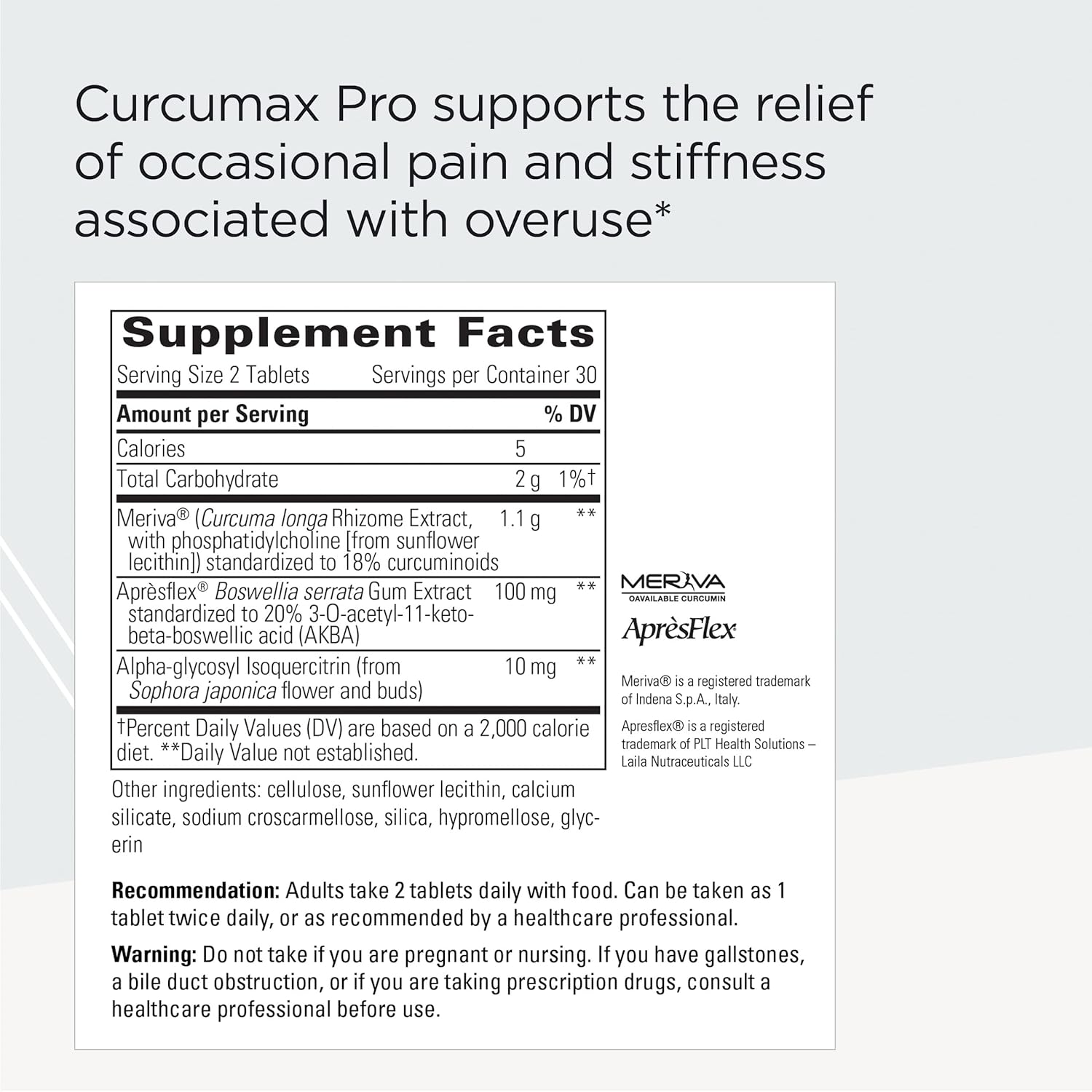 Integrative Therapeutics Curcumax Pro Tablets - Vegan Movement Support Formula with Meriva Curcumin Extract - 60 Dairy-Free Supplements