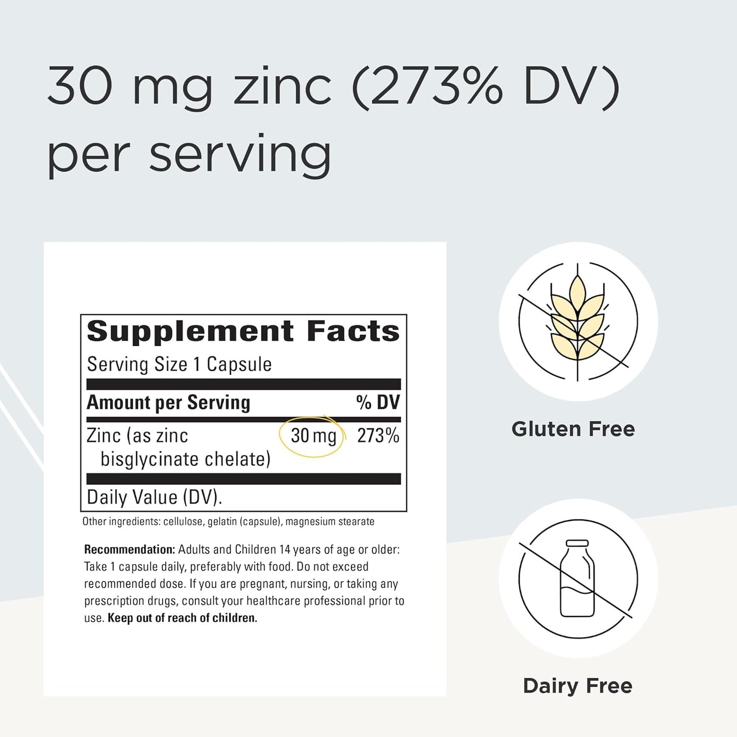 Integrative Therapeutics Zinc Chelate Supplement for Immune Support - 100 Capsules, High Absorption Formula
