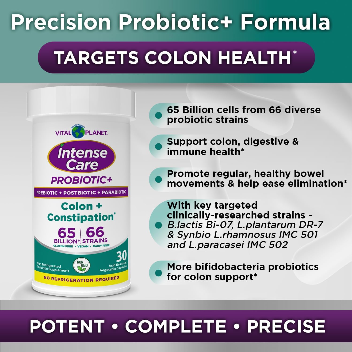 Intense Care Colon & Constipation Probiotics for Adults - 65 Billion CFU, 66 Strains, 30 ct - Complete Health Supplement with Prebiotics, Postbiotics, Parabiotics