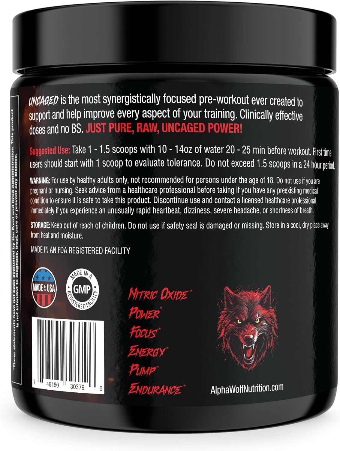 Intense Energy & Focus Pre-Workout Powder with L-Citrulline & Beta-Alanine - Alpha Wolf Uncaged - Cherry Lime Flavor - 30 Servings