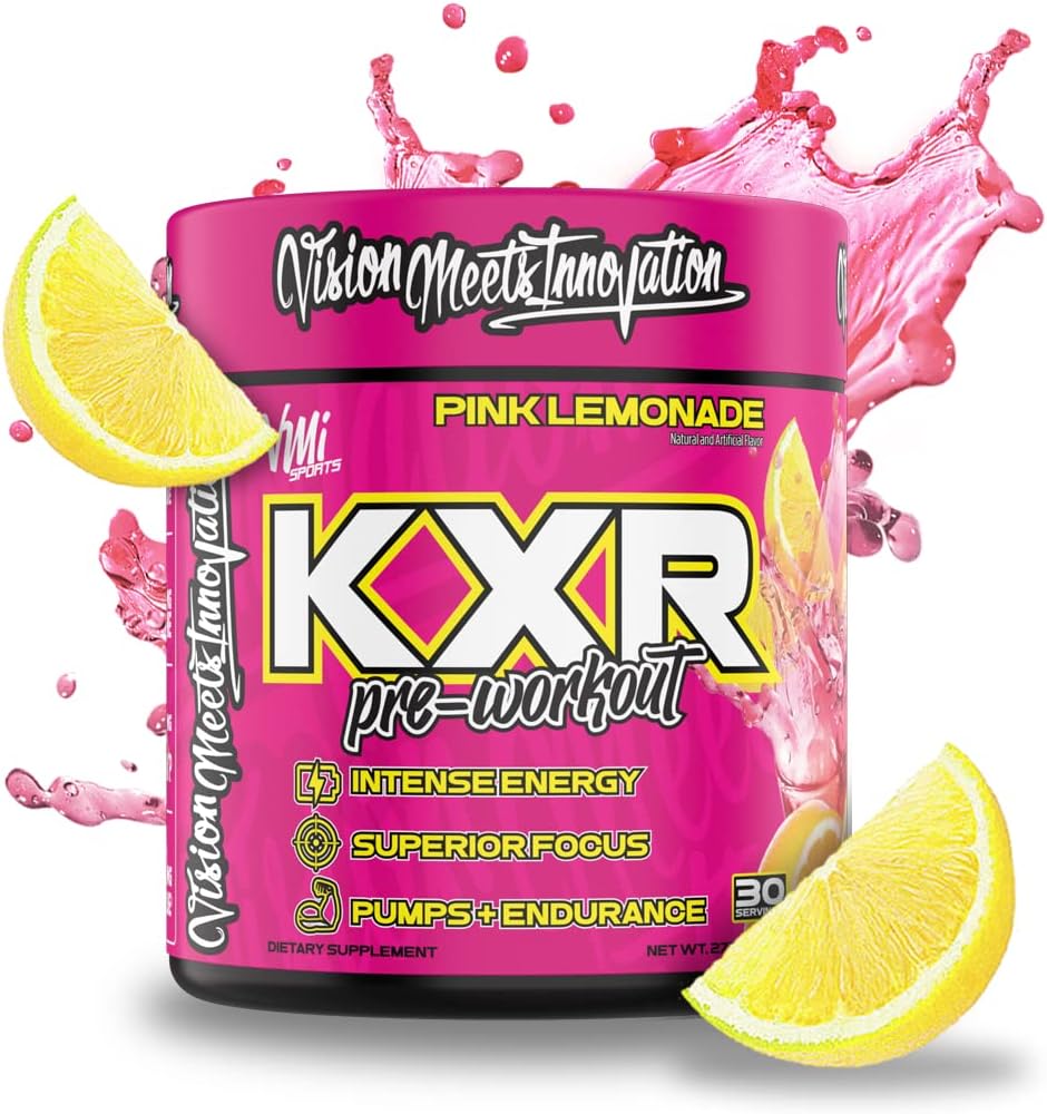 Intense Energy Pre-Workout Powder for Men and Women | VMI Sports K-XR Drink | Creatine-Free Formula | Boosts Performance, Focus, and Endurance | 30 Servings (Pink Lemonade)