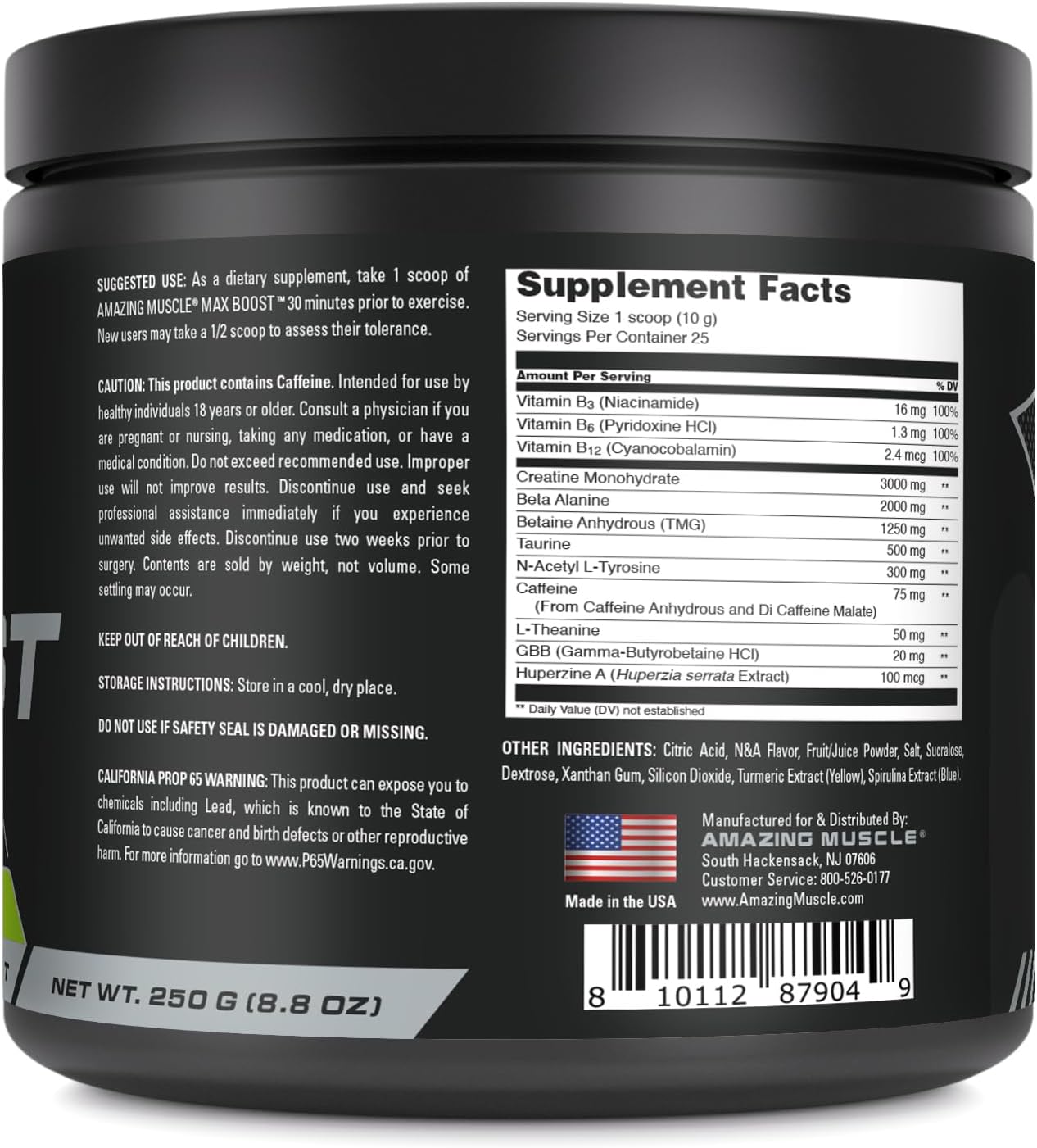 Intense Pre-Workout Supplement for Men & Women | Muscle Max Boost | Contains Creatine, Caffeine, Beta-Alanine | 25 Servings, Lemon Lime Flavor