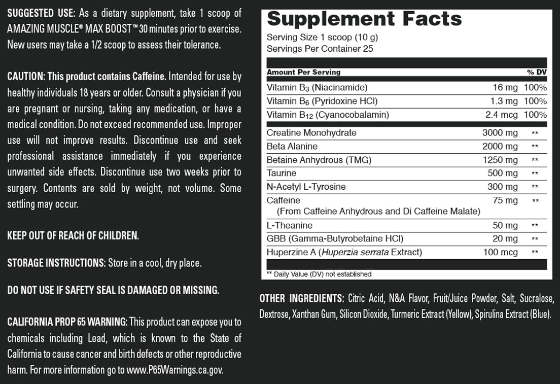 Intense Pre-Workout Supplement for Men & Women | Muscle Max Boost | Contains Creatine, Caffeine, Beta-Alanine | 25 Servings, Lemon Lime Flavor