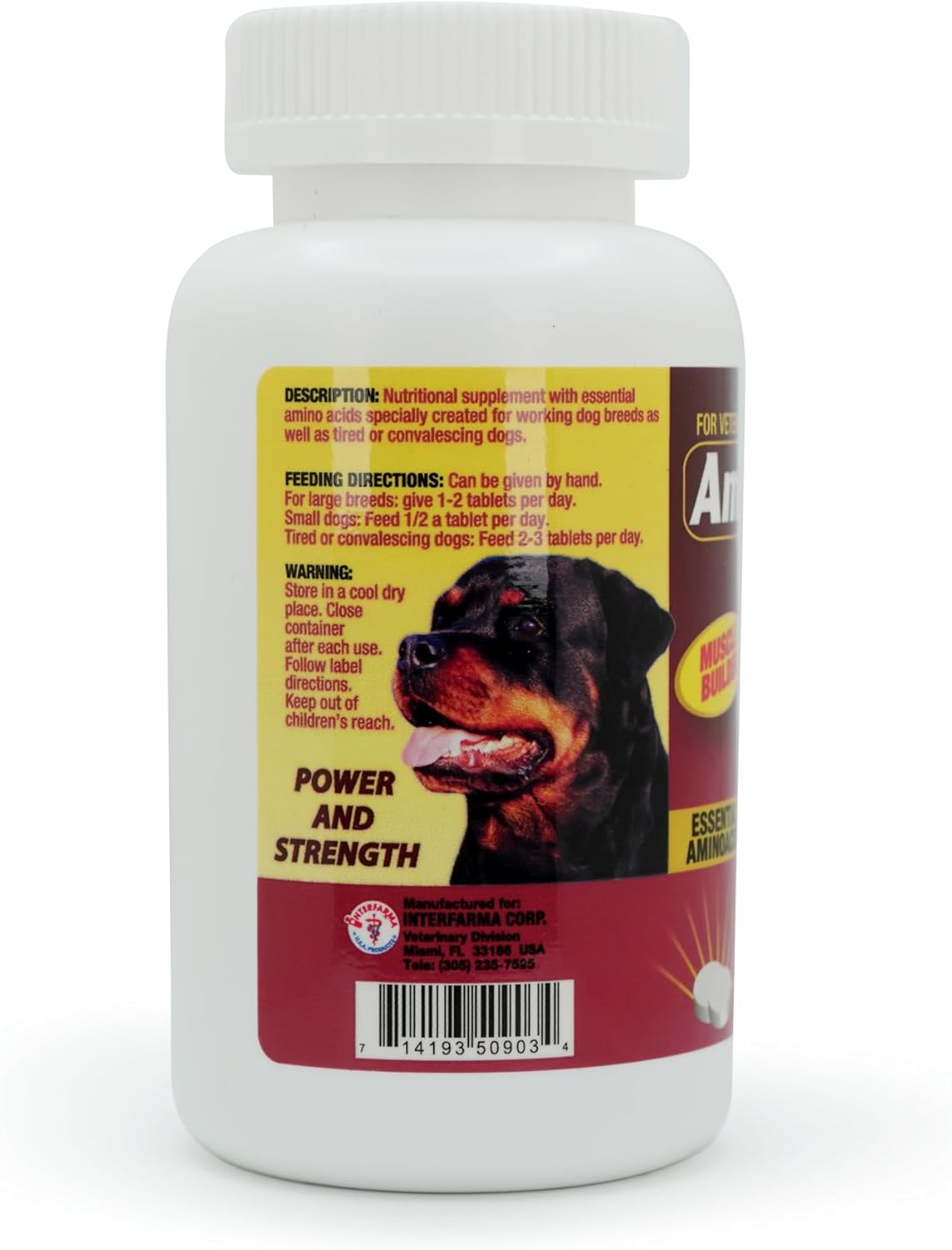 Interfarma Corp Amino-Bolic Forte Muscle Growth Supplement for Working Dogs - 60 Chewable Tablets - Beacon Flavor - Soy Protein & Essential Amino Acids