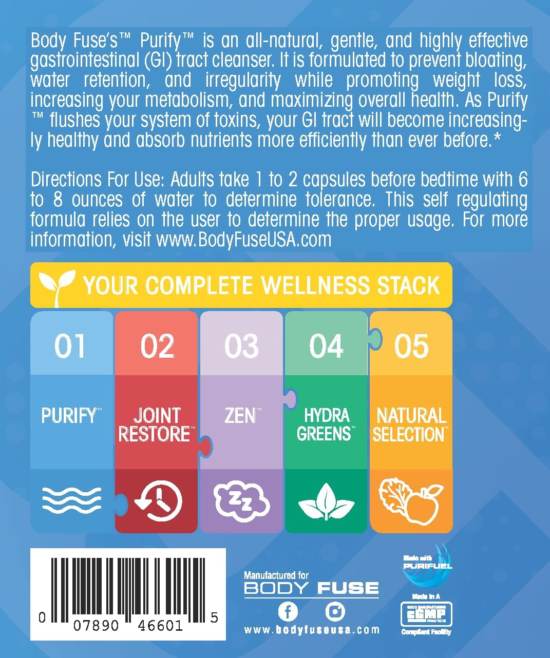 Internal Organ Detox Cleanse Supplement | Body Fuse Purify | All Natural | 45 Servings 90 Capsules
