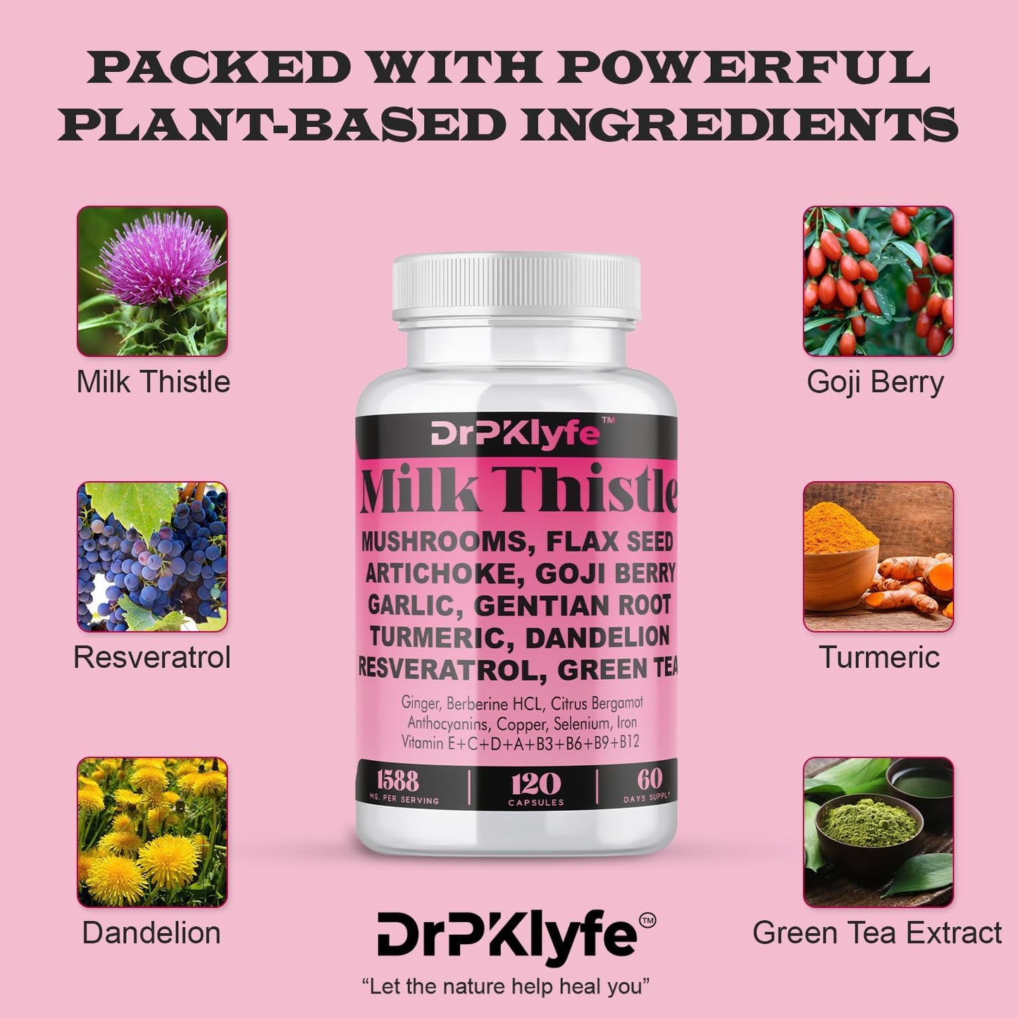 Internist Recommended Liver Health Supplement with Dandelion, Artichoke, Milk Thistle, Resveratrol, Goji Berry, Mushroom, Flax Seeds, Turmeric - 60 Day Supply for Energy and Liver Support