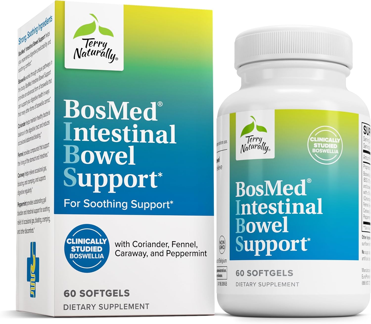 Intestinal Bowel Support Softgels with Coriander, Fennel, Carraway, Peppermint - Gut Health Supplement for Digestive Support - 60 Softgels