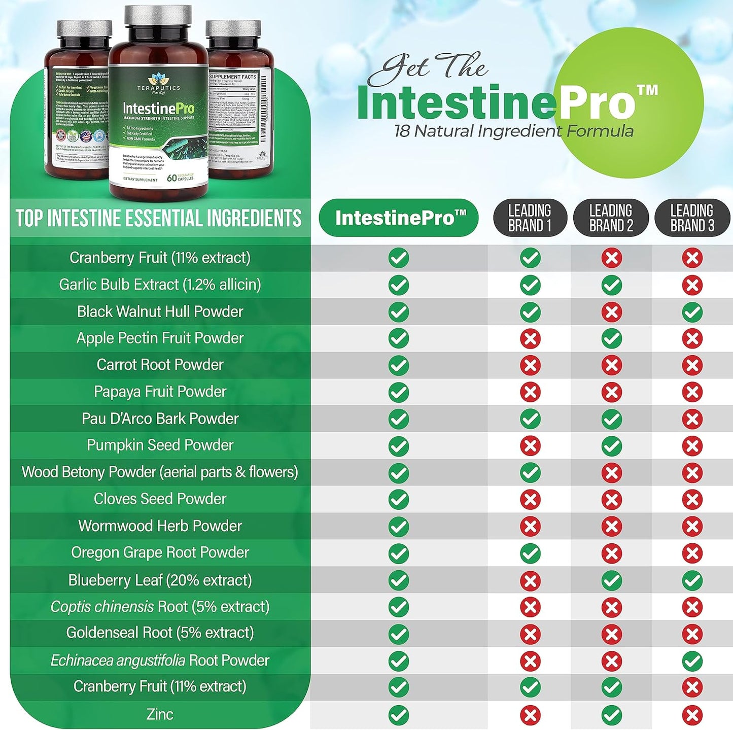 IntestinePro: Premium Non-GMO Intestine Support with Wormwood, Black Walnut, Echinacea & More - 60 Capsules