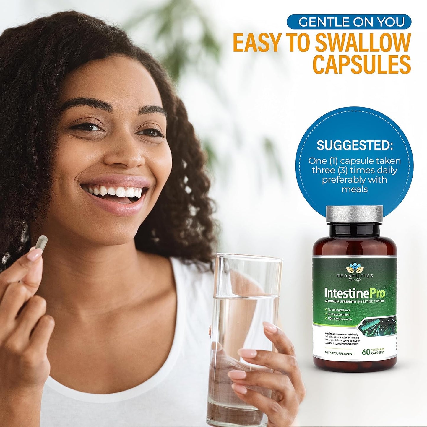 IntestinePro: Premium Non-GMO Intestine Support with Wormwood, Black Walnut, Echinacea & More - 60 Capsules