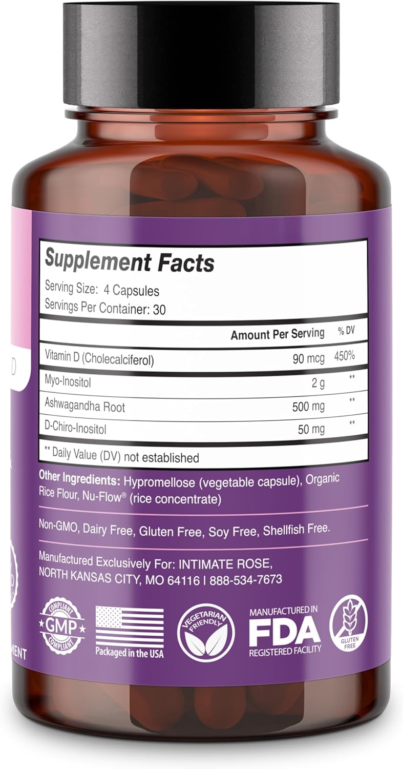 Intimate Rose Myo-Inositol & D-Chiro Inositol Supplement - Hormone Balance & Ovarian Support with Vitamin D3 and Ashwagandha - 40:1 Ratio for Women