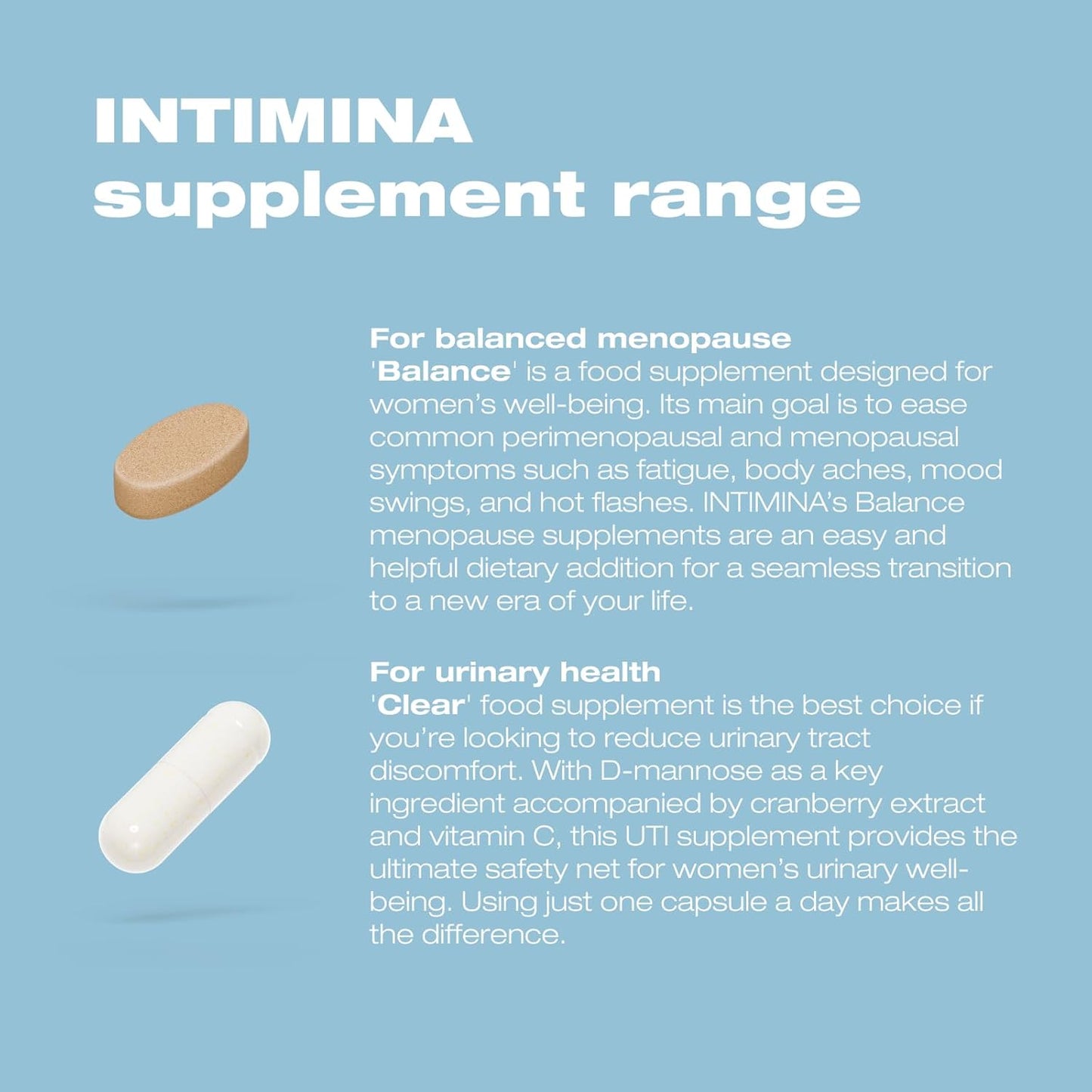 Intimina Clear Women's Urinary Health Supplements with Cranberry, D-Mannose, and Vitamin C for UTI Prevention and Bladder Support