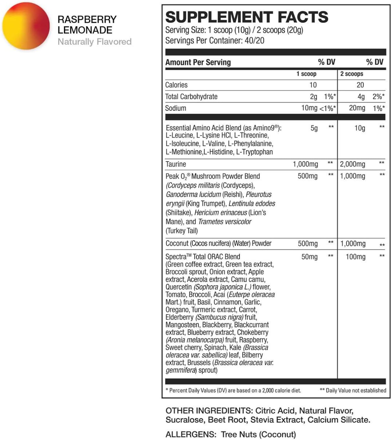 IntraHD Essential Aminos: High-Definition Muscle Recovery Drink - 10g EAAs, 100mg Spectra, 1g Coconut Water Powder - Raspberry Lemonade Flavor - 40/20 Servings