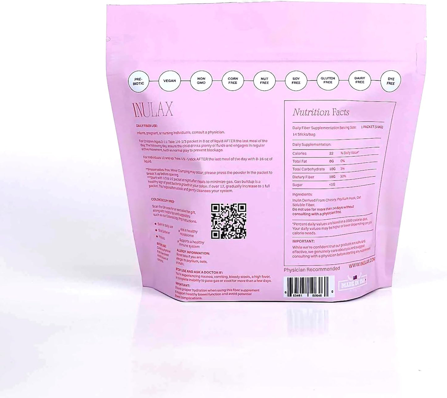 Inulax All Natural Plant Based Fiber Supplement for Constipation Relief - Fast Acting Soft Detox Cleanse for Women, Men & Kids - 14 Sticks Unflavored