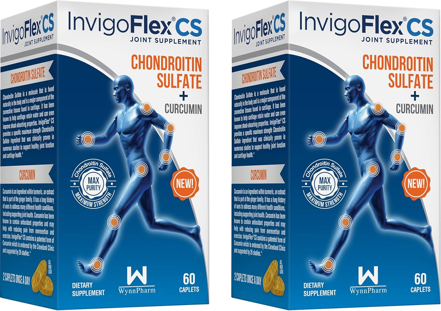INVIGOFLEX Chondroitin Sulfate & Turmeric Curcumin Joint Supplement for Knee, Hand, Back & Hip - Non GMO, Premium Quality - 2 Pack
