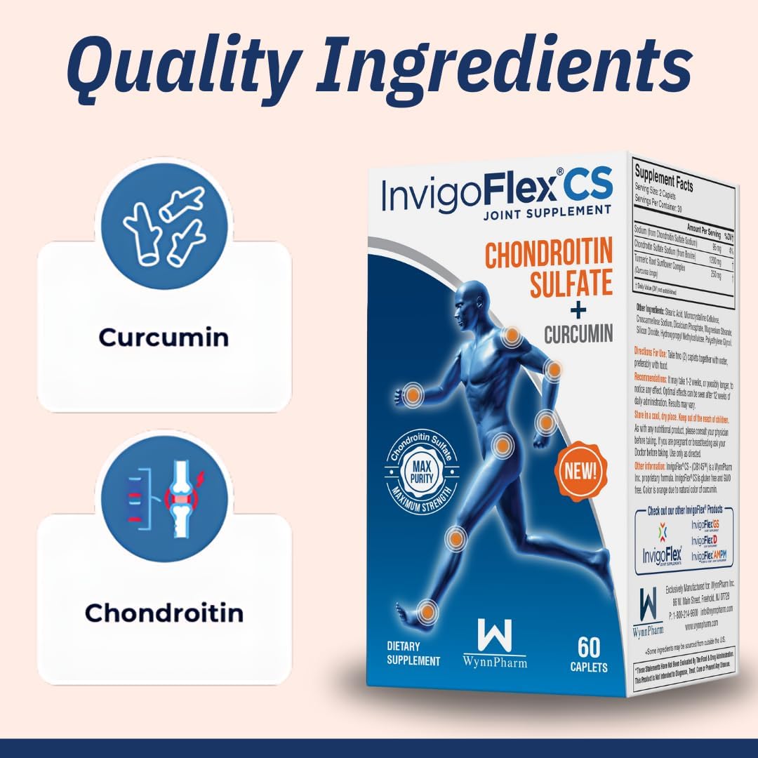 INVIGOFLEX Chondroitin Sulfate & Turmeric Curcumin Joint Supplement for Knee, Hand, Back & Hip - Non GMO, Premium Quality - 2 Pack
