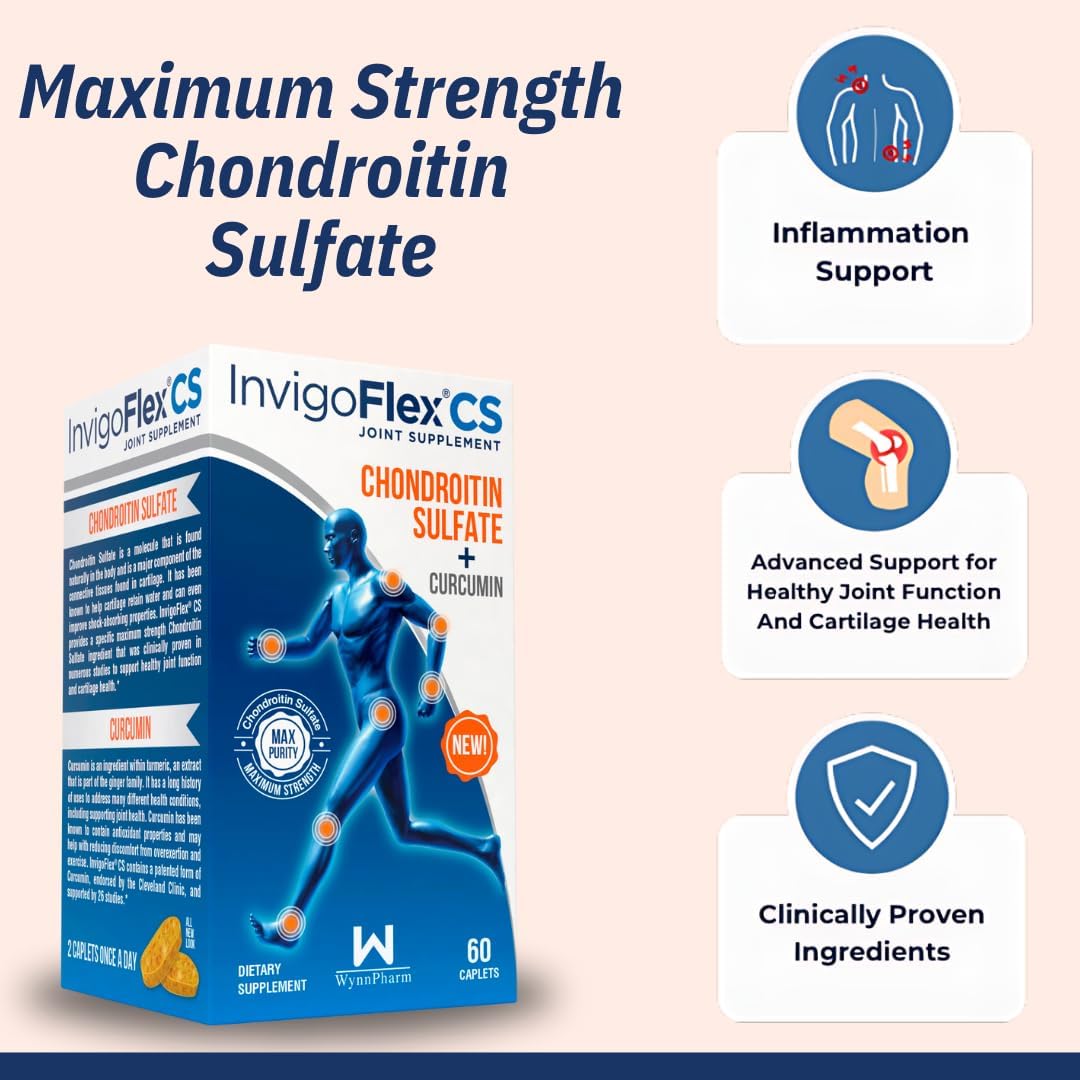 INVIGOFLEX Chondroitin Sulfate & Turmeric Curcumin Joint Supplement for Knee, Hand, Back & Hip - Non GMO, Premium Quality - 2 Pack