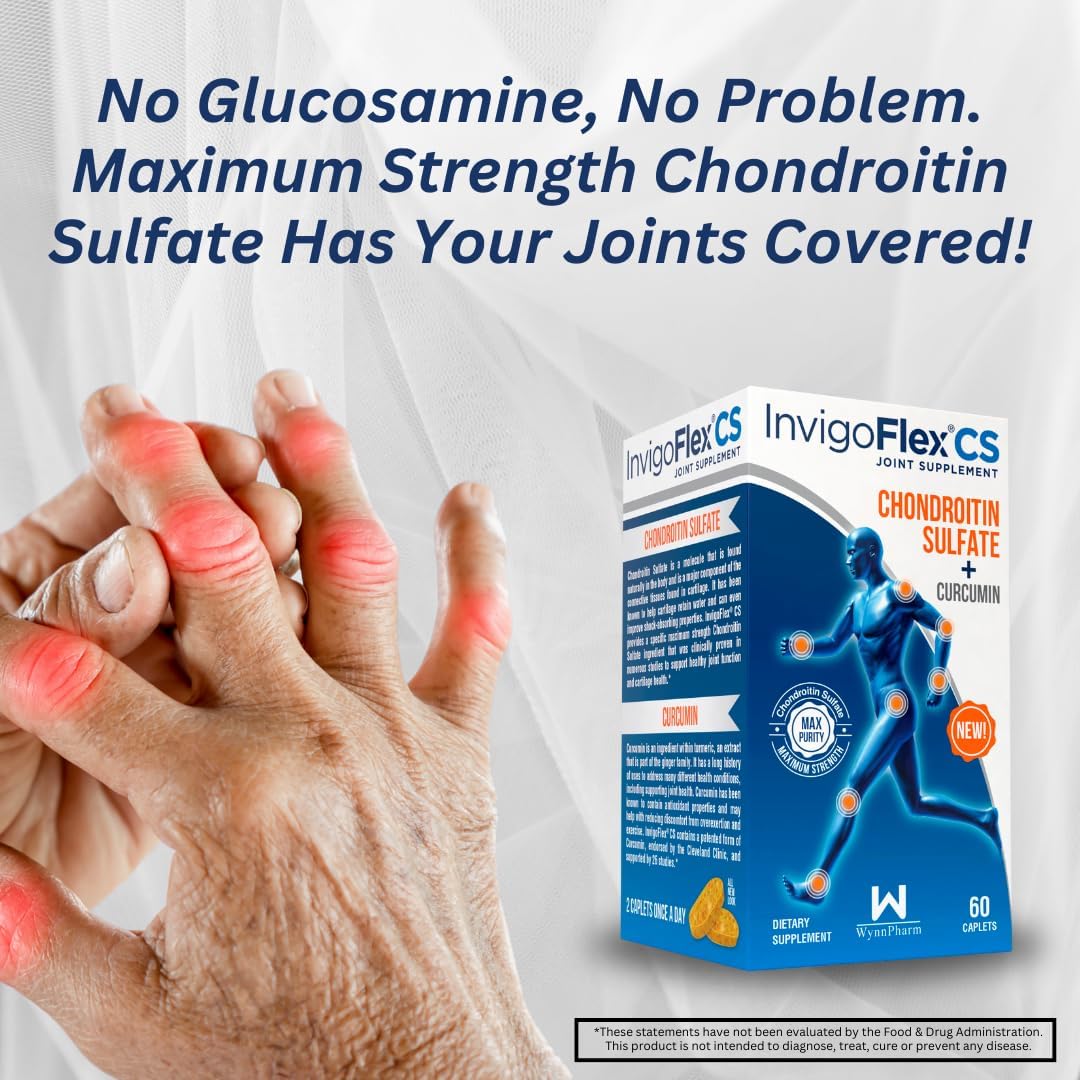 INVIGOFLEX Chondroitin Sulfate & Turmeric Curcumin Joint Supplement for Knee, Hand, Back & Hip - Non GMO, Premium Quality - 2 Pack