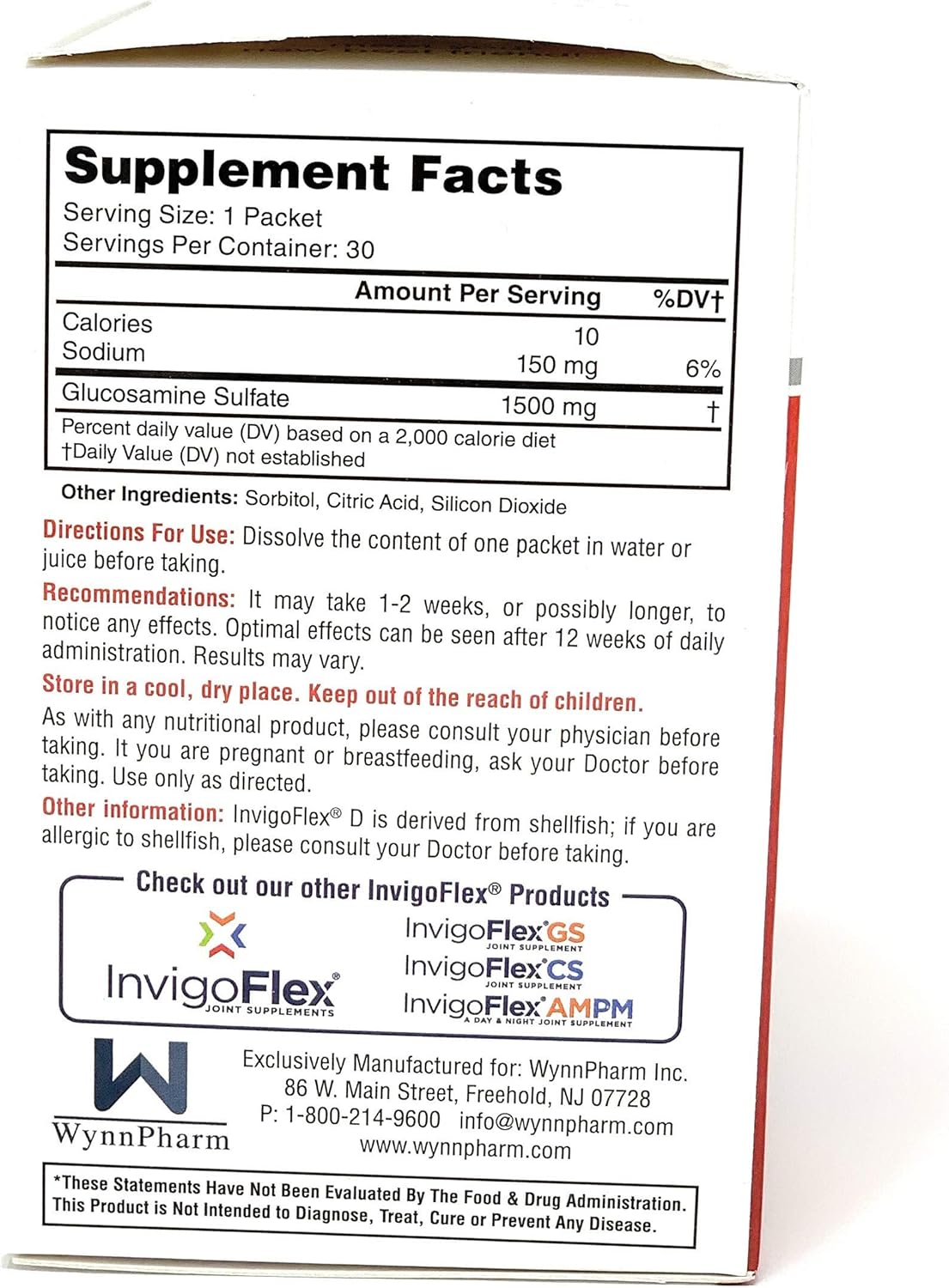 INVIGOFLEX® D - Premium Joint Supplement with 1500mg Glucosamine Sulfate Powder - Supports Knees, Hands, Back, and Hip - 30 Packets