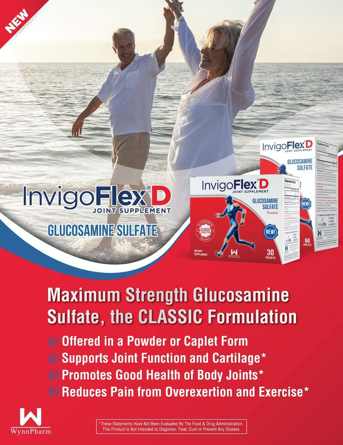 INVIGOFLEX® D - Premium Joint Supplement with 1500mg Glucosamine Sulfate Powder - Supports Knees, Hands, Back, and Hip - 30 Packets