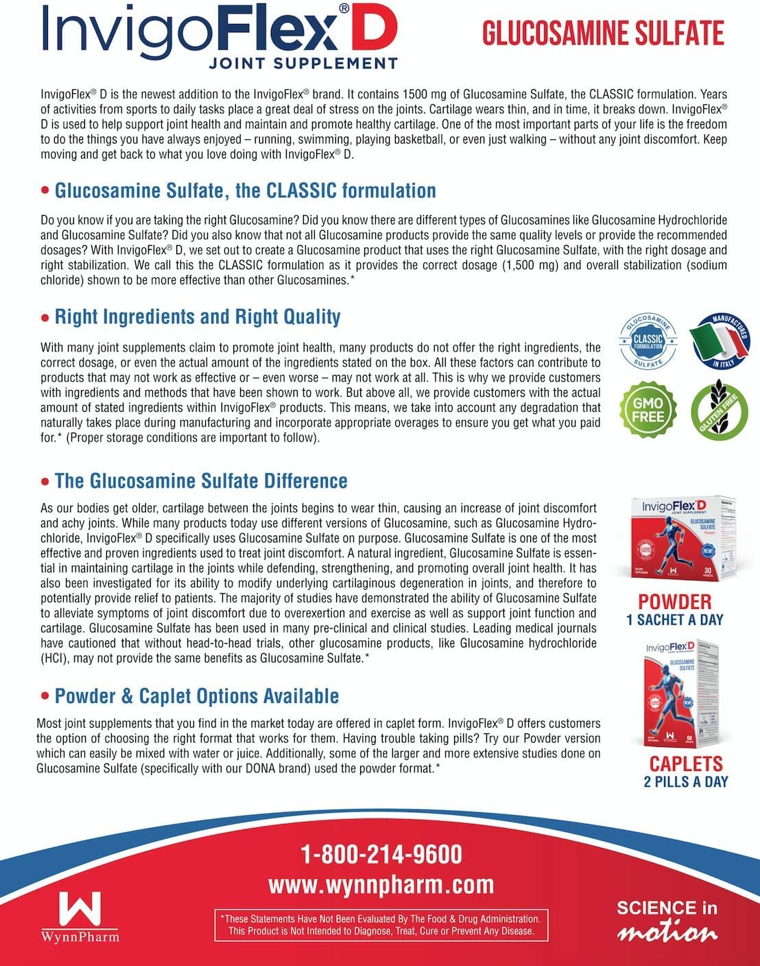 INVIGOFLEX® D - Premium Joint Supplement with 1500mg Glucosamine Sulfate Powder - Supports Knees, Hands, Back, and Hip - 30 Packets